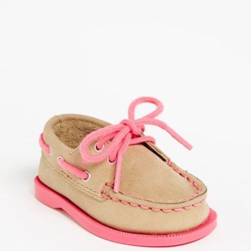 Sperry Top-Sider® Kids 'Authentic Original' Crib Shoe Linen/Pink (Baby) Size 4M